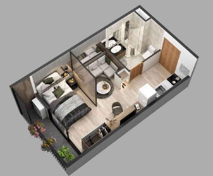 Thiết kế căn 1 ngủ loại B