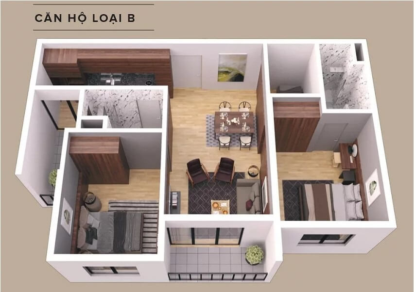 Thiết kế căn 2 ngủ loại B